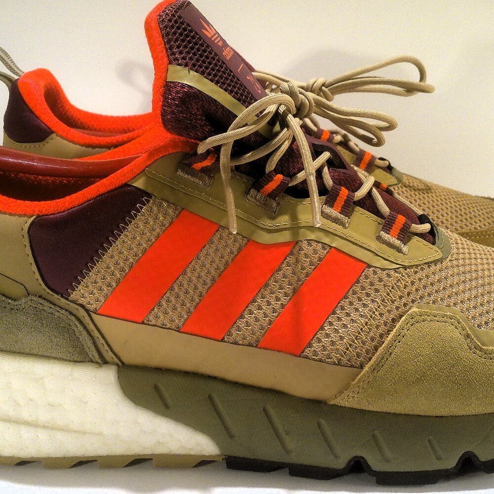 Men's adidas ZX 1K Boost Beige Tone Victory Crimson, Size 11.5